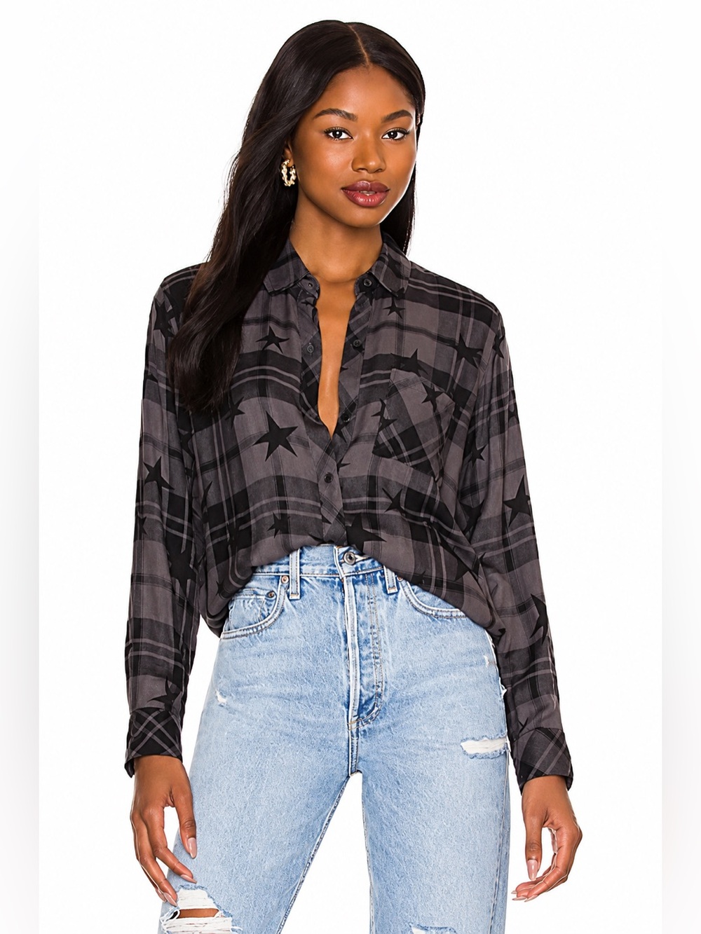 Rails Charcoal Ash Twilight Stars Hunter Flannel Button Front Shirt Size XS